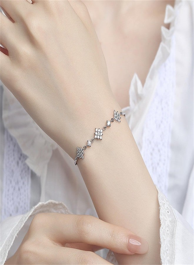 WCRAZYE Rhihestone Snowflake Bracelets for Women Cute Shiny Blue CZ Crystal Adjustable Chain Christmas Charm Bracelets Thin Dainty Hand Holiday Bracelet Anniversary Birthday Mother Day Jewelry Gifts (Style 2) - Image 2